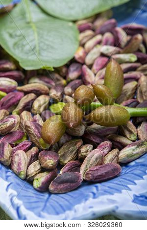 Emerald Green Pistachios Nuts From Town Bronte, Located On Slopes Of Mt. Etna, Sicily, Italy Regiona