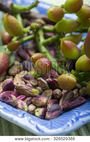 Emerald Green Pistachios Nuts From Town Bronte, Located On Slopes Of Mt. Etna, Sicily, Italy Regiona