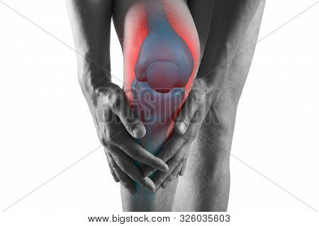 Knee Pain, Man With Legs Ache, Chiropractic Treatments Concept, Isolated On White Background