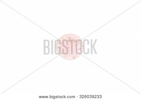 Scrub Sample Isolated On White Background. Circle Form. Cream Gel Red Transparent Cosmetic Sample Te