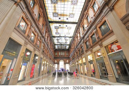 Rome Italy - June 14, 2019: Unidentified People Visit Galleria Alberto Sordi Shopping Arcade Mall Ro