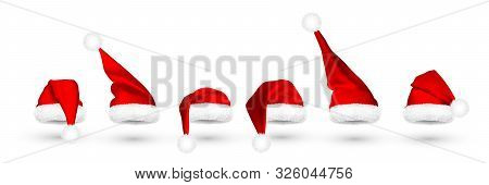 Red Santa Claus Hat Isolated On White Background. Gradient Mesh Santa Claus Cap With Fur. Vector Ill