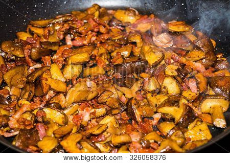 Roasted Tenderloin Cut With Fresh Mushrooms Of The Forest