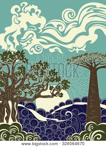 Sunset Sea And Tree13.eps