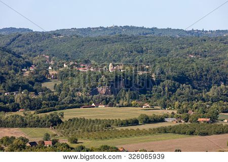 View Of The Dordogne Valley From The Walls Of The Old Town Of Domme, Dordogne, France