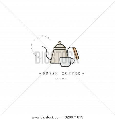 Vector Design Colorful Template Logo Or Emblem - Coffee Shop And Cafe. Food Icon. Label In Trendy Li