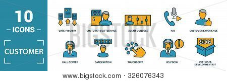 Customer Service Icon Set. Include Creative Elements Agent Console, Case Priority, Satisfaction, Hel