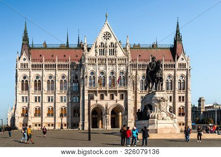 Budapest / Hungary - October 6 2018: View Of The Hungarian Parliament Building, Also Known As The Pa