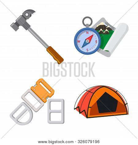 Vector Illustration Of Mountaineering And Peak Symbol. Collection Of Mountaineering And Camp Stock V
