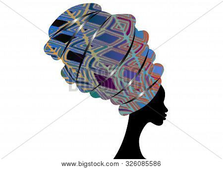 Portrait Beautiful Woman. Shenbolen Ankara Headwrap Women African Traditional Headtie Scarf Turban. 