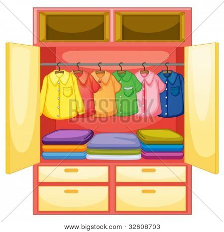Garderobe med tøj på hvid