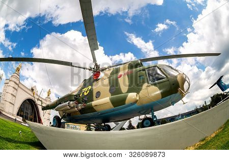 Moscow, Russia - July 8, 2019: Russian Air Force Mi-8 Helicopter In Camouflage Painting At The All-r