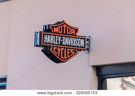 Krakow, Poland - July 27, 2019: Logo Of Harley-davidson Inc. Harley, Is An American Motorcycle Manuf