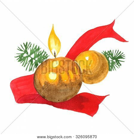 Christmas Winter Holiday Symbol Isolated. Watercolor Background Set. Isolated Chritmas Illustration 
