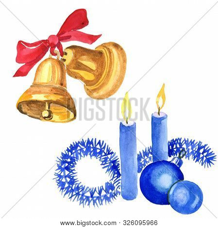 Christmas Winter Holiday Symbol Isolated. Watercolor Background Set. Isolated Chritmas Illustration 