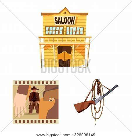 Isolated Object Of Wild And West Sign. Set Of Wild And American Vector Icon For Stock.