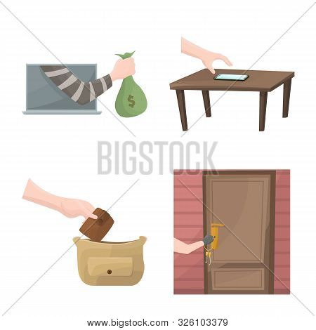 Vector Design Of Criminal And Police Sign. Set Of Criminal And Robbery Vector Icon For Stock.
