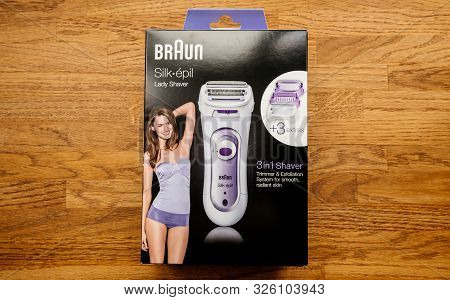 Paris, France - Sep 23, 2019: New Braun Silk Epil Women Lady Shaver Epilator 3 In 1 Trimmer, Exfolia
