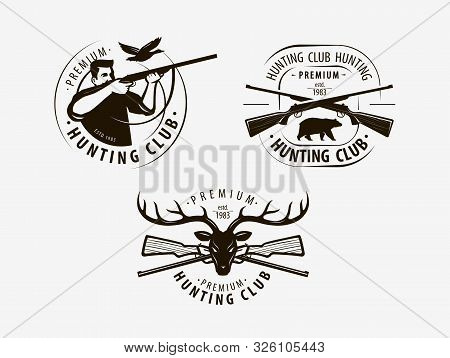 Hunting Club Set Labels. Hunt Logo, Icon. Vector Illustration