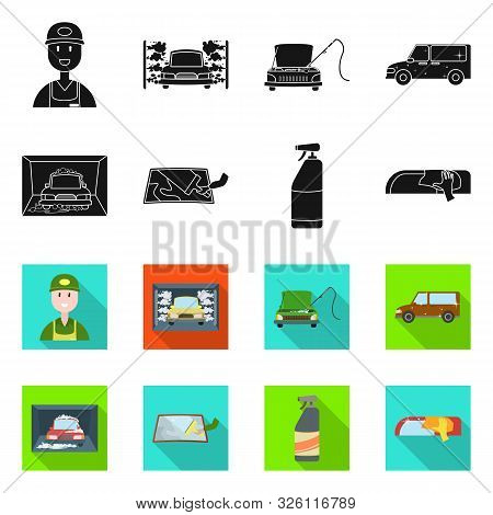 Vector Illustration Of Carwash And Care Icon. Collection Of Carwash And Automotive Vector Icon For S