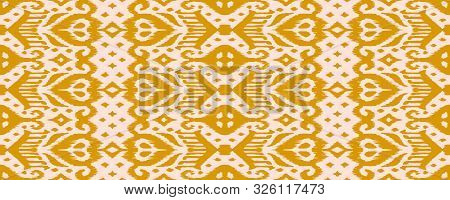 Lace Border. Ikat Seamless Pattern. Vector Tie Dye Shibori Print With Stripes And Chevron. Ink Textu