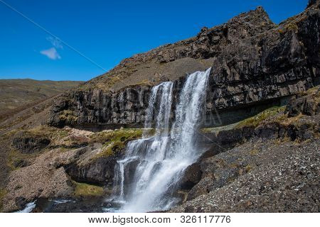Bergarfoss Waterfall In Berga River In Hornafjordur Iceland