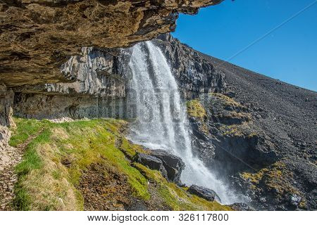 Bergarfoss Waterfall In Berga River In Hornafjordur Iceland