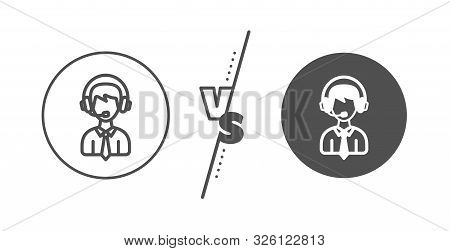 Delivery Manager Sign. Versus Concept. Shipping Support Line Icon. Logistics Help Symbol. Line Vs Cl
