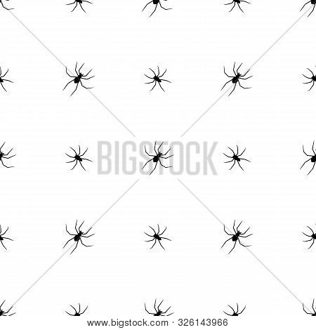 Seamless Pattern With Black Silhouette Of Spider On White Background. Halloween Decorative Texture. 