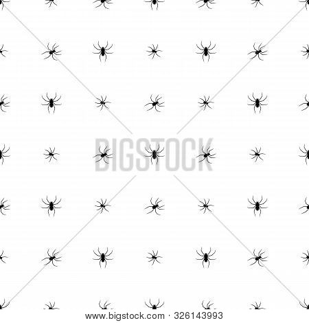 Seamless Pattern With Black Silhouette Of Spider On White Background. Halloween Decorative Texture. 