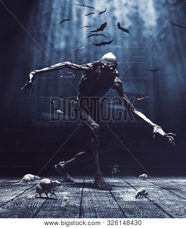 Bogeyman,monster In Haunted House,the Night Is Fall And The Devil Is Coming For You,3d Illustration