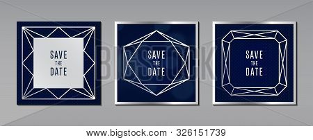Getting Card Blue Grey Background Jewelry Concept With Silver Frame For Text Message Cover Poster Ve