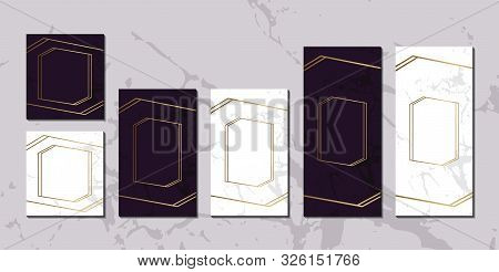 Luxury Invitation Cards White Magenta Marble Background Collection With Gold Line Frame For Text Mes