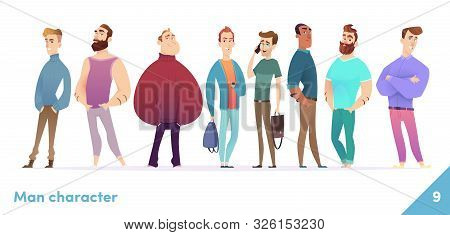 People Character Design Collection. Males Or Manegers Stand Together. Young Professional Males Poses