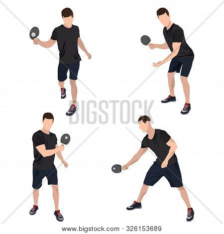 Table Tennis Player With Racket And Ball Set, Vector Flat Isolated Illustration