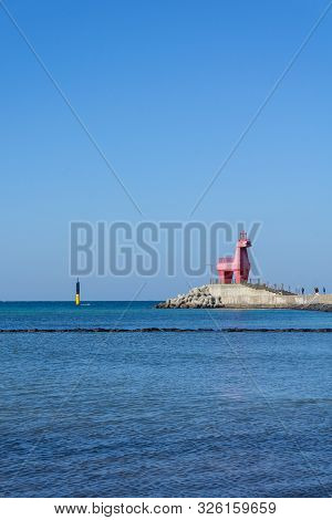 Jeju, South Korea - November 20, 2018: Horse Shaped Lighthouses At Iho Tewoo Beach
