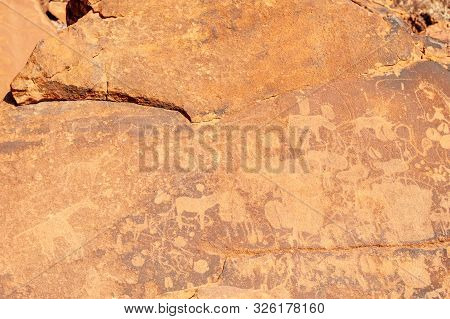 Detail Of The Prehistoric Rock Paintings Of The San People In Western Namibia, Near Twyfelfontein.