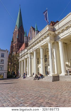 Schwerin, Germany - April 16, 2019: Dom Church At The Historic Market Square Of Schwerin, Germany