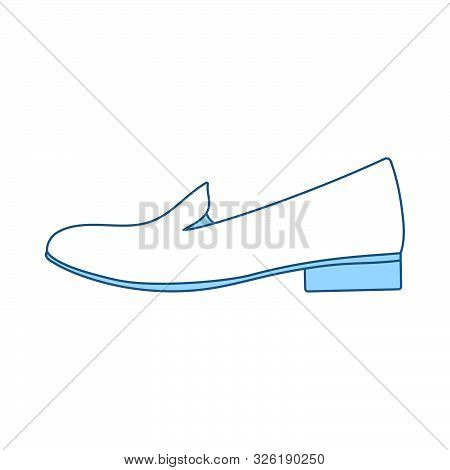 Woman Low Heel Shoe Icon. Thin Line With Blue Fill Design. Vector Illustration.