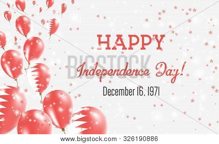 Bahrain Independence Day Greeting Card. Flying Balloons In Bahrain National Colors. Happy Independen