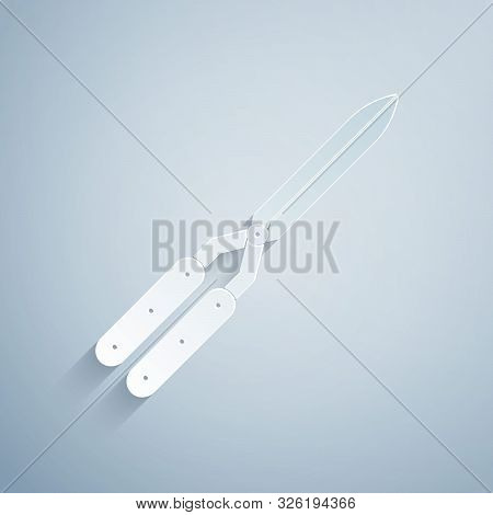 Paper Cut Gardening Handmade Scissors For Trimming Icon Isolated On Grey Background. Pruning Shears 