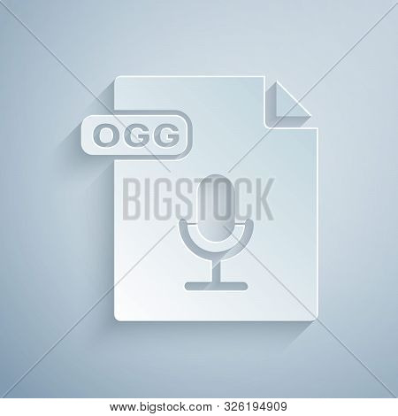 Paper Cut Ogg File Document. Download Ogg Button Icon Isolated On Grey Background. Ogg File Symbol. 