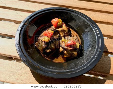 Turkish Islim Kofte / Kofta Kebab With Meatballs And Cherry Tomatoes Wrapped In Eggplant / Aubergine