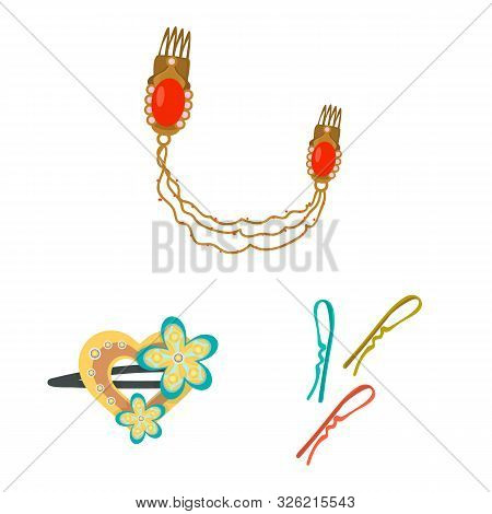 Isolated Object Of Barrette And Hair Logo. Set Of Barrette And Accessories Stock Vector Illustration