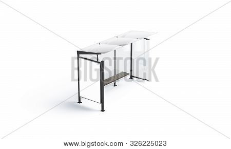 Blank White Light Box On Bus Stop Mockup, Top View, 3d Rendering. Empty Outdoor Bus-stop With Displa