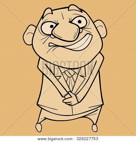 Sketch Funny Cartoon Shy Happy Man In Suit Looking Ingratiatingly