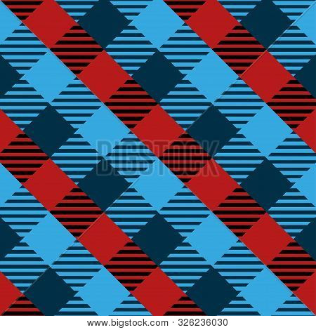 Lumberjack Pattern. Moving Red, Blue, Striped Cells