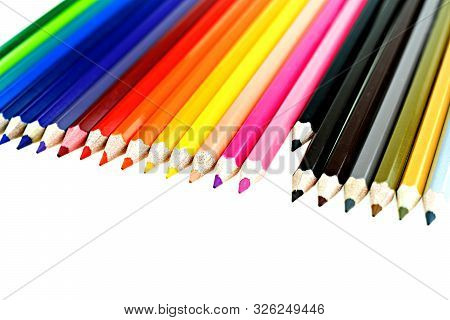 Collection Of Crayon De Couleur For Drawing At White Background, Multi Color Pencil