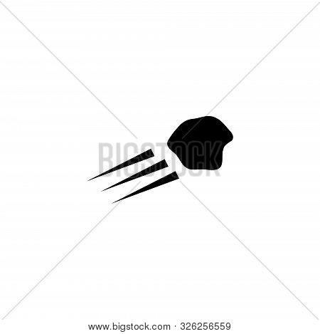 Flying Stone Rock, Asteroid, Meteorite. Flat Vector Icon Illustration. Simple Black Symbol On White 