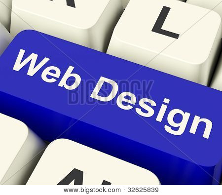 Web Design Computer Key Showing Internet Or Online Graphic Designing